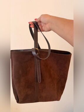 Old Navy Brown Suede Tote with Dark Leather Straps